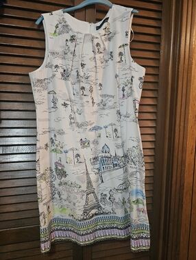 Chetta B Sleeveless Shift Dress Colorful Paris Theme Print Size 12